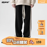 BJHG【2.0】 不计后果春秋环保麂皮绒串标拼接休闲裤子男潮流直筒长裤 黑色 2XL (160-200斤）