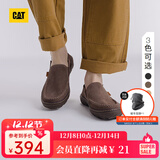 CAT卡特休闲皮鞋男鞋25新品一脚蹬薄皮轻量凉爽舒适通勤船鞋 棕色 40