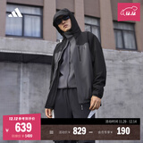 adidas拒水加绒内胆三合一连帽外套男女秋冬阿迪达斯官方轻运动 固态深灰   4XL