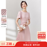 尚都比拉设计感拼接连衣裙夏季高级感气质百褶裙小个子中长裙子 粉陶色 S