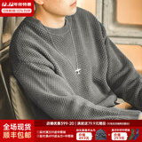 马登工装 美式复古重磅菠萝纹粗毛衣加厚实圆领落肩休闲针织衫男 极地灰 L