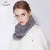达芬奇密码秋冬季围巾女士百搭加厚纯色仿獭兔毛网红围脖白色毛领子 毛球 灰色