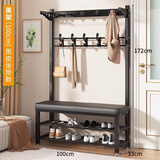 密林鞋架落地门口玄关多功能换鞋凳衣帽架一体挂衣架 黑色皮面座100cm