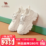 骆驼（CAMEL）老爹鞋女潮酷网布皮面拼接双系带厚底休闲鞋 L24S283079 米白 37