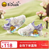 B.Duck小黄鸭童鞋女童软底运动鞋闪灯发光鞋秋季亮灯跑鞋5015A白紫23
