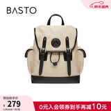 百思图商场同款时尚大容量书包通勤旅行双肩背包大学生女X2792DX2 米白/黑