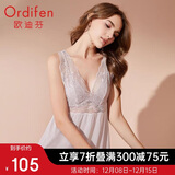 欧迪芬睡衣家居服薄款V领蕾丝花卉女士睡裙镂空拼接款短裙睡衣 XH0101