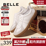 百丽舒适牛皮休闲男鞋秋季商场同款复古德训鞋52022CM0 白色 40 (250mm)