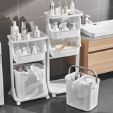 唐易多层脏衣篮置物架洗衣篮浴室可移动收纳架多功能玩具杂物收纳筐 白色【二层】带滑轮 多次壁挂 可折叠收纳