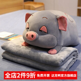 达克鸭 卡通汽车抱枕被子两用多功能午睡枕头空调毯子珊瑚绒个性可爱靠 灰色猪 中号50厘米(含毯子1*1.7米)