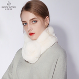 达芬奇密码秋冬季围巾女士百搭加厚纯色仿獭兔毛网红围脖白色毛领子 毛球 白色