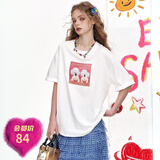 妖精的口袋【骗骗你】治愈萌宠22色短袖t恤女2025年夏季彩色多巴胺宽松上衣 面条小狗米白色 XL