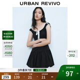 UR2025春季新款女装撞色蕾丝飘带U领无袖修身连衣裙UYY750014 黑色 (偏短) S