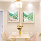 猫九酱奶油治愈餐厅装饰画新款风景田园客厅背景墙挂画高级感清新两联画