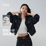 森马（Semir）牛仔外套女利落短款复古时尚箱型夹克2026春时尚通勤109126108005