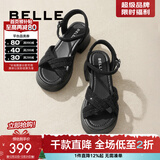 百丽（Belle）满钻条带繁星休闲凉鞋女商场款厚底凉鞋A9S2DBL4 黑色 35 (225mm)