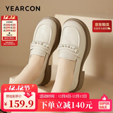 意尔康小皮鞋女英伦风厚底增高舒适乐福鞋25春款 49861W 米白3 36