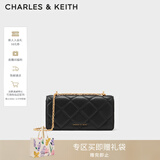 CHARLES&KEITH质感菱格链条小方钱包女包包女包生日礼物新年礼物CK6-10680924 Black黑（新2.0） XS
