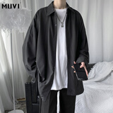 牧唯黑色25春秋夏季垂感衬衫男长袖衬衣外套美式潮流宽松大码青年衣服 7636黑色 XL [建议120-135斤]