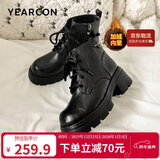意尔康女靴厚底百搭加绒马丁靴女复古英伦风短靴 14738W黑色37