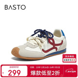 百思图【张予曦同款】小彩糖内增高德训鞋歪头休闲阿甘鞋女 米色 37