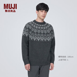 MUJI男式 美利奴羊毛 图案编织 圆领毛衣 AA0PVA3A 长袖针织衫 校园风 炭灰色 L(175/100A)