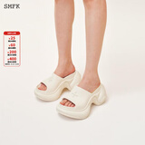 SMFK预售WAVE高跟运动拖鞋SL002B1厚底增高时髦一字拖9.5cm明星同款 奶白色 偏大一码 36
