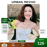 UR【钟楚曦同款】2025夏季新款女装波嬉风蕾丝条连衣裙UYL750037 蓝色条纹 L