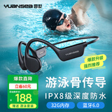 园世【X7第二代】游泳骨传导蓝牙耳机 IPX8级防水 跑步骑行运动健身 开放式32G内存自带MP3