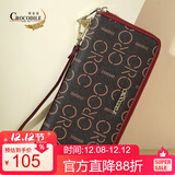 鳄鱼恤女士拉链手拿包字母老花钱包长款手机包生日礼物V1185酒红