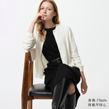 优衣库女装纽花圆领针织开衫/毛衣外套空调衫通勤秋冬新款481477 01 乳白色 M