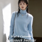 【京东直采】2026新年羊绒羊毛拉绒衫女士百搭打底毛衣无缝针织衫 堆堆领-浅兰 均码 （90-145斤） 【3-15天发货】