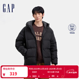 盖璞男装徽章logo抽绳立领连帽羽绒服纯色外套677652 黑色 S (165/88A) 亚洲尺码