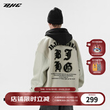 BJHG不计后果秋毛呢PU皮拼接夹克男女高街国潮宽松绣花棒球服休闲外套 灰色 L  (120-140斤）