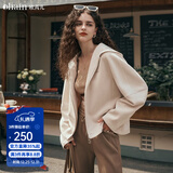 Olrain欧芮儿麂皮绒连帽短外套女装秋季新款休闲百搭宽松上衣防风 奶油杏 S