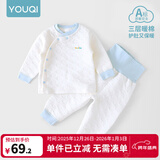 优奇婴儿衣服秋冬套装宝宝保暖夹棉内衣高腰护肚男女儿童2件套秋冬装 秋冬【高腰】浅蓝 90