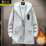啄木鸟风衣秋冬季加绒加厚男中长款夹克宽松帅气大衣男士休闲上衣外套潮 米白【加绒款】 2XL