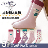 六指鼠春秋儿童袜子女童学生厚棉女宝宝红色小中大童中筒秋冬加厚长筒 880D小兔奶糖（加长筒） 5双 均码 建议4-6周岁(袜标5-10岁)