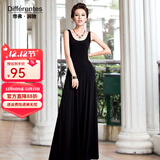 帝弗润驰 2019新款无袖打底针织连衣裙 修身拖地长裙 春夏纯色打底女裙 黑色 S