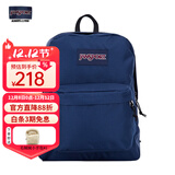 JANSPORT杰斯伯书包轻便双肩包男女旅行包简约背包电脑包学生校园 4QUT003海军蓝/藏青色-侧边袋