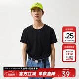 美特斯邦威短袖t恤男款夏季纯白上衣休闲纯色简约基础圆领打底衫纯棉内搭衣 正黑 165/88A