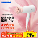 飞利浦（PHILIPS）电吹风机家用大功率 恒温速干 发廊沙龙专业级吹风筒 便携折叠+1600W+3档丨BHD309白