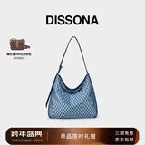 DISSONA【新年礼物】迪桑娜女包幸运锦囊hobo包老花包单肩手提包情侣通勤 牛仔色-大号（肩带可调节）