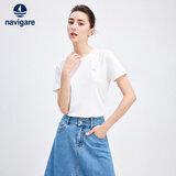 Navigare意大利小帆船短袖T恤衫女夏季圆领百搭体恤衫修身短款基础款上衣 科技白 M