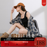 三彩2025秋季新款格纹衬衫宽松中长款衬衣开衫翻领休闲复古M 藏青色格纹 S 155/80A