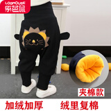 【特厚夹棉】乐芭鼠童装儿童大屁屁裤冬季新品婴儿高腰护肚裤秋冬加绒加厚卡通男宝宝大PP裤运动女小童长裤 黑色狮子（夹棉特厚） 90码建议1-2岁 ( 80-90cm )