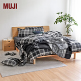 MUJI 棉法兰绒被套 家纺被罩单件被单纯棉冬季加绒全棉 黑色格纹 双人用 200cm*230cm 被芯用