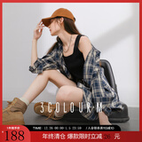 三彩2025秋季新款格纹衬衫宽松中长款衬衣开衫翻领休闲复古M 藏青色格纹 L 165/88A