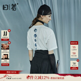 日着原创设计女装2024夏季新款简约短袖上衣残月植绒印花T恤 晨早白 S