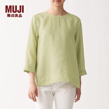 MUJI MUJI 女式 亚麻水洗 七分袖罩衫 BCA01C0S 浅绿色 XL